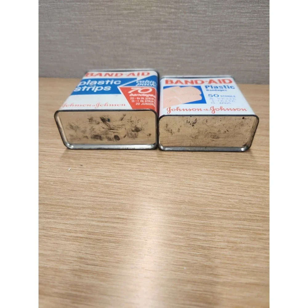 Vintage Lot Of 2 Band-Aid Metal Boxes Tins Johnson & Johnson Made In USA